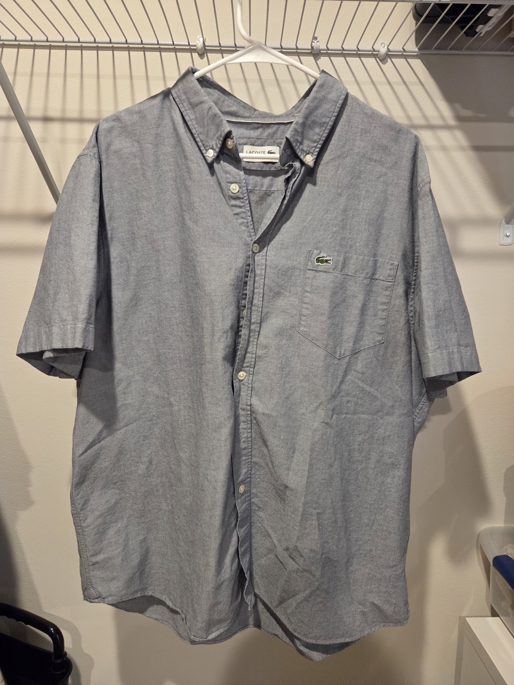 Lacoste Light Blue Short-Sleeve Button-Down Shirt with Chest Pocket